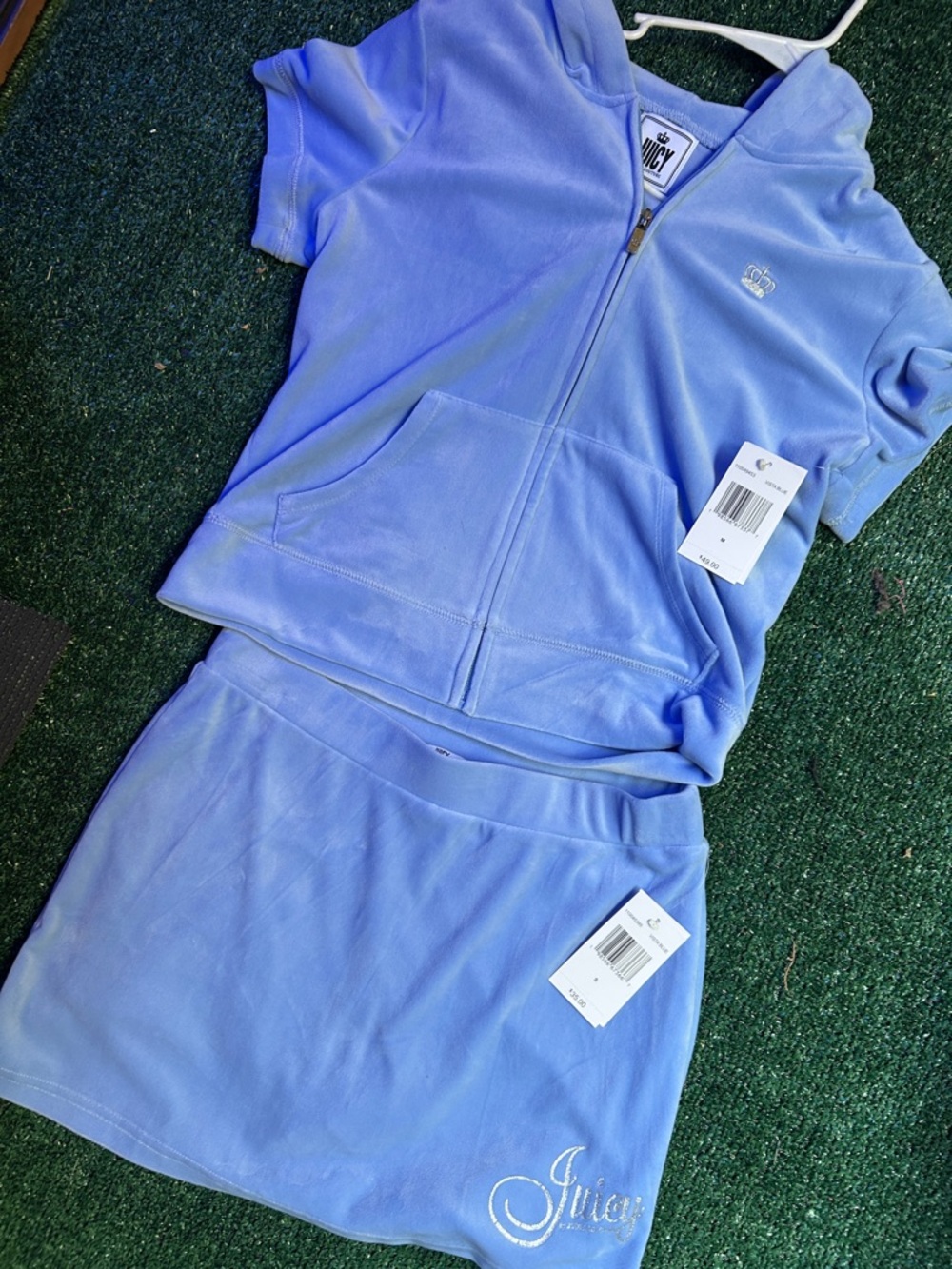 Juicy Couture Lavender Blue Velour Midi Skirt Set